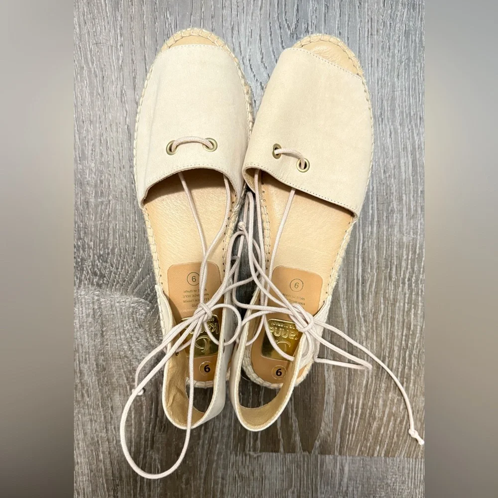 Anthropologie Kanna Women's Beige Suede‎ Lace Up Espardrilles Size 40/9